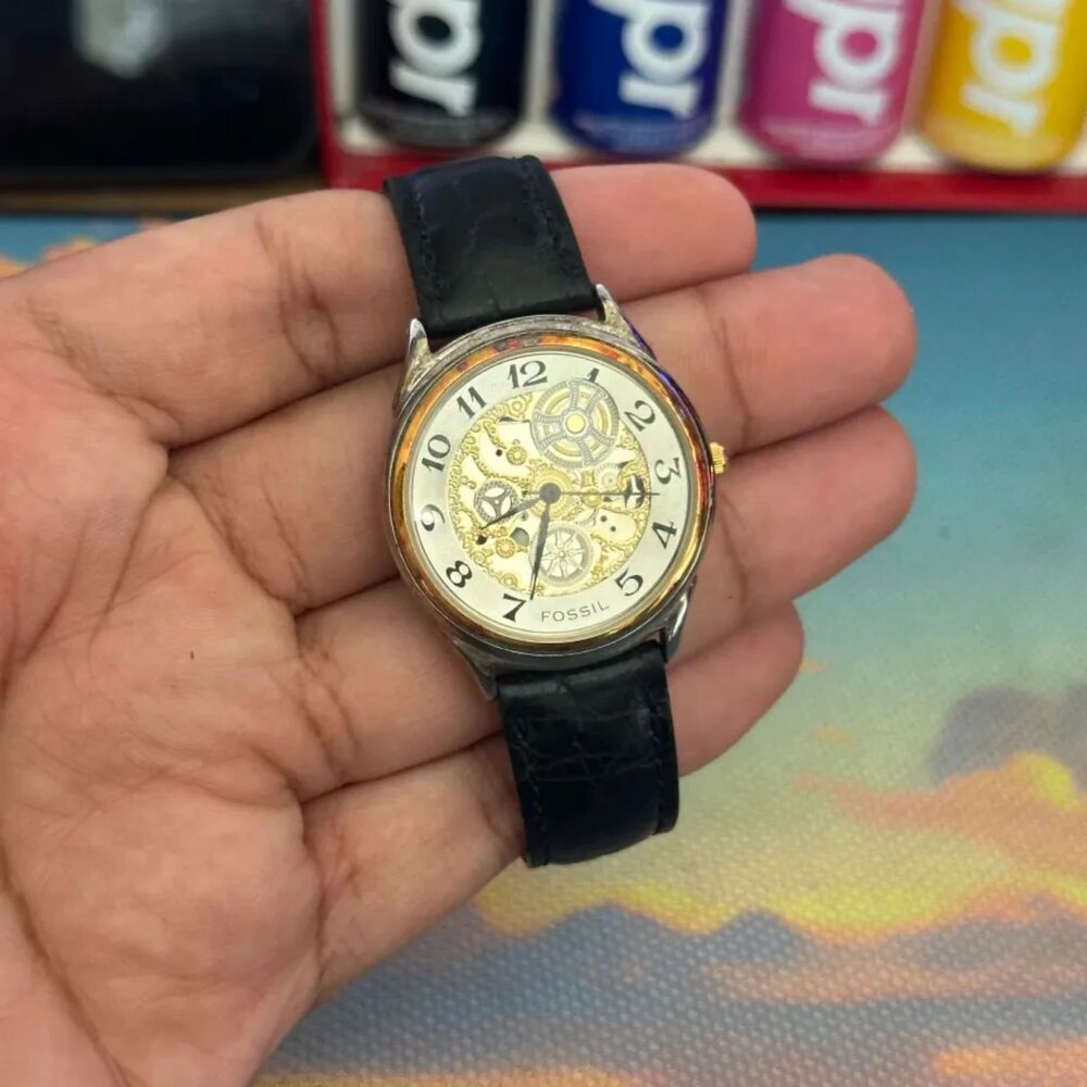 Vintage 90s Fossil SK-5086 Skeleton Wrist Watch